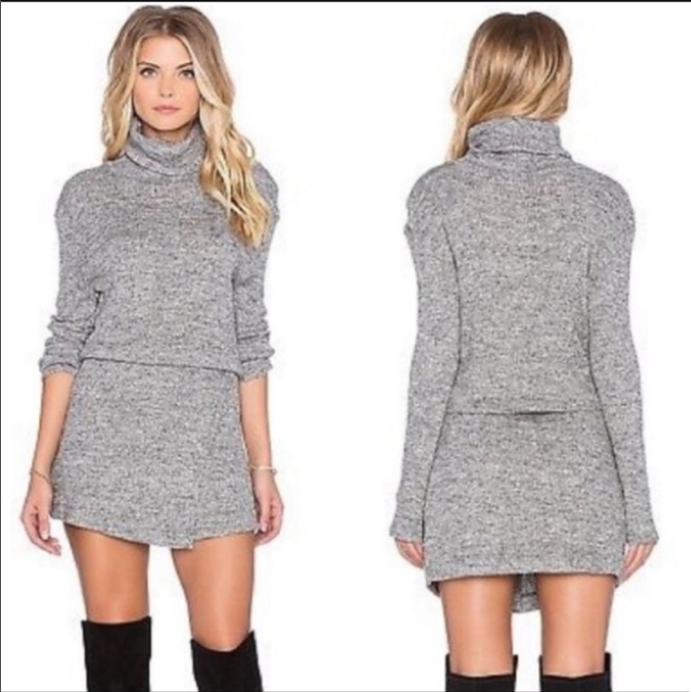 Free people by the fire sweater dress ribbed long sleeve cowl neck gray small